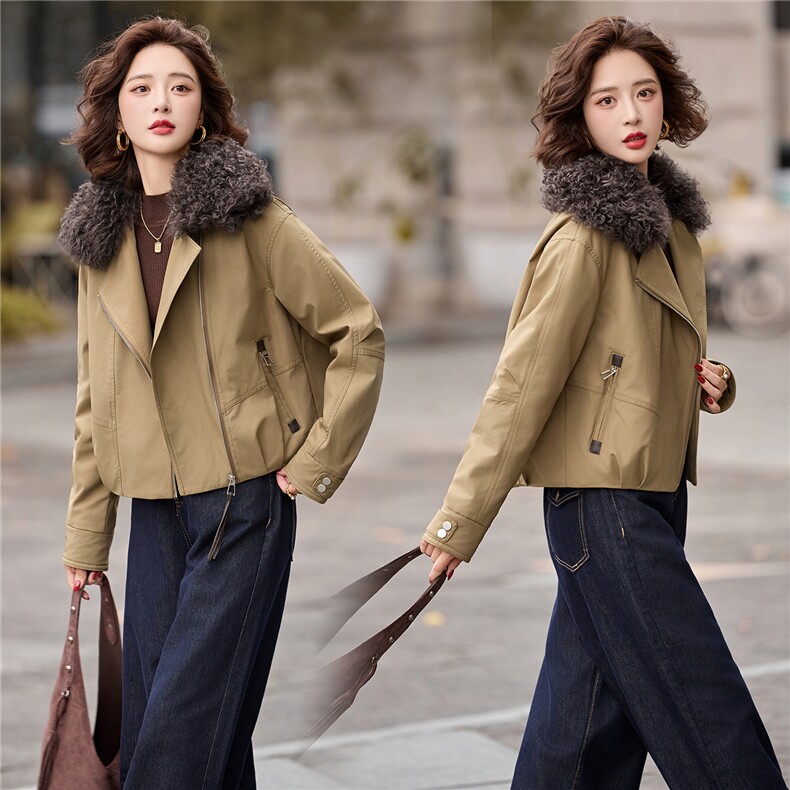 欧货2025冬羊羔毛毛领加厚保暖90白鸭绒羽绒服女,女装棉衣/棉服,玖莱伊