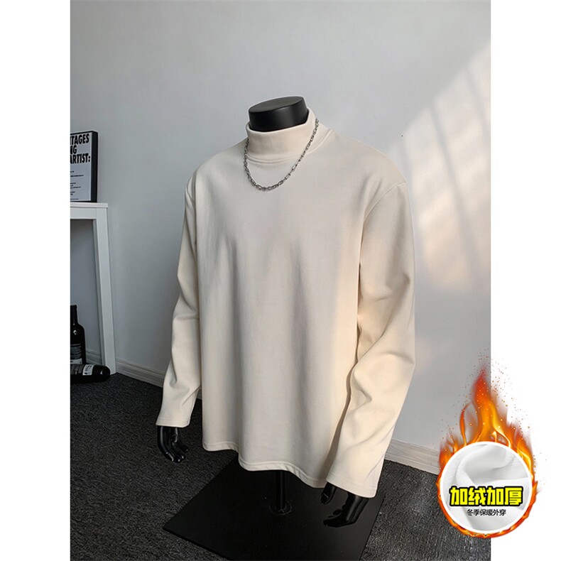 抖音得物品质400克重磅加绒加厚德绒保暖长袖T恤半高领打底针织衫，男装T恤，电商A486