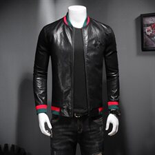 728春秋季新款潮流棒球领小蜜蜂皮衣外套M-4XLP210，男装皮衣，钱塘2010-1