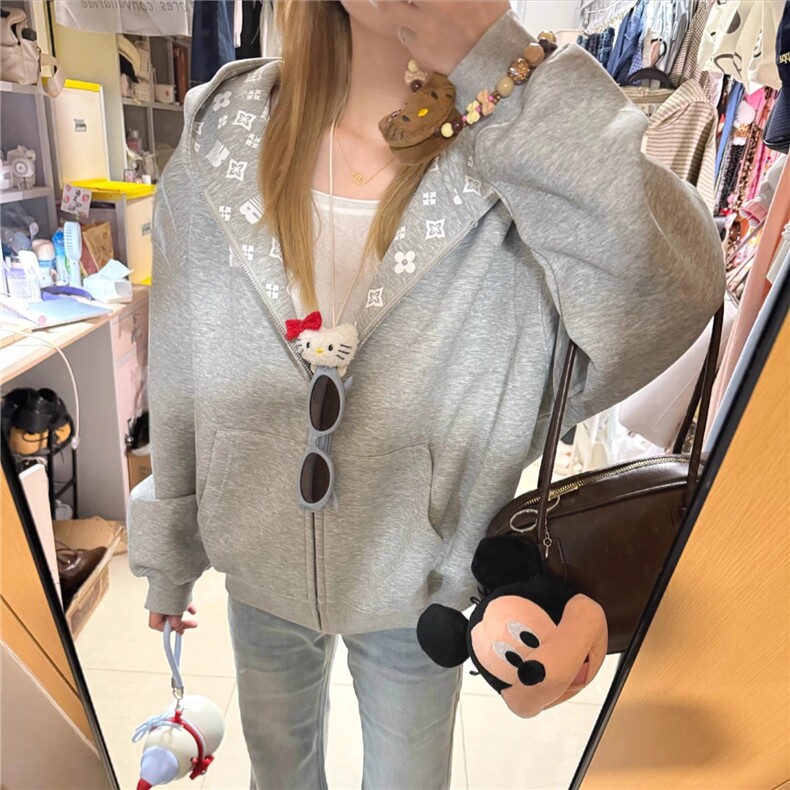 连帽开衫卫衣男女2025新款秋冬复古宽松休闲运动拉链外套WYX05,女装短外套,星座516A