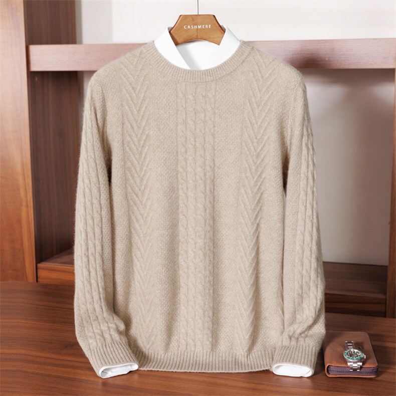 2024秋冬新款羊绒男士圆领绞花羊绒衫男装，男装羊绒套衫，英皇羊绒