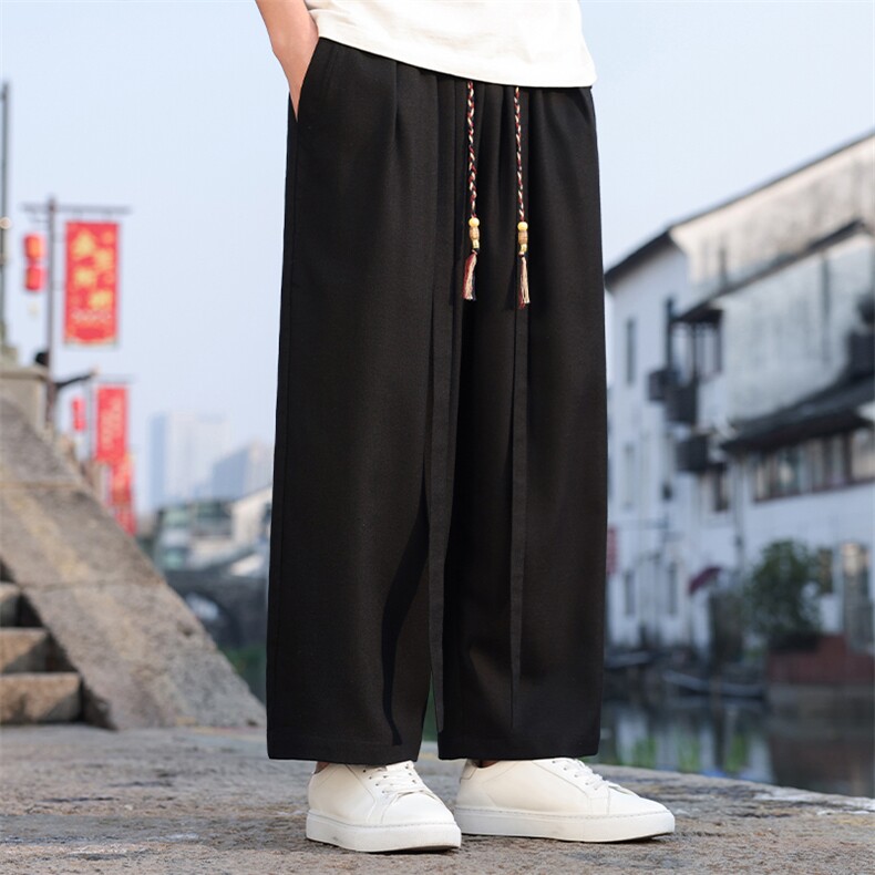 2026春夏新款风男装拼接腰绳休闲裤中式宽松阔腿裤K171-P75，男装休闲裤，电商B277(原6028)