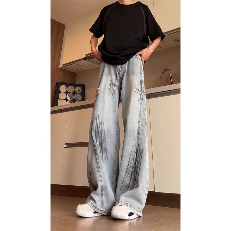 网络图，百搭男款休闲美式ins弯刀裤微喇牛仔裤XZ302B-1-N32P45,男装牛仔裤,星座302B-1