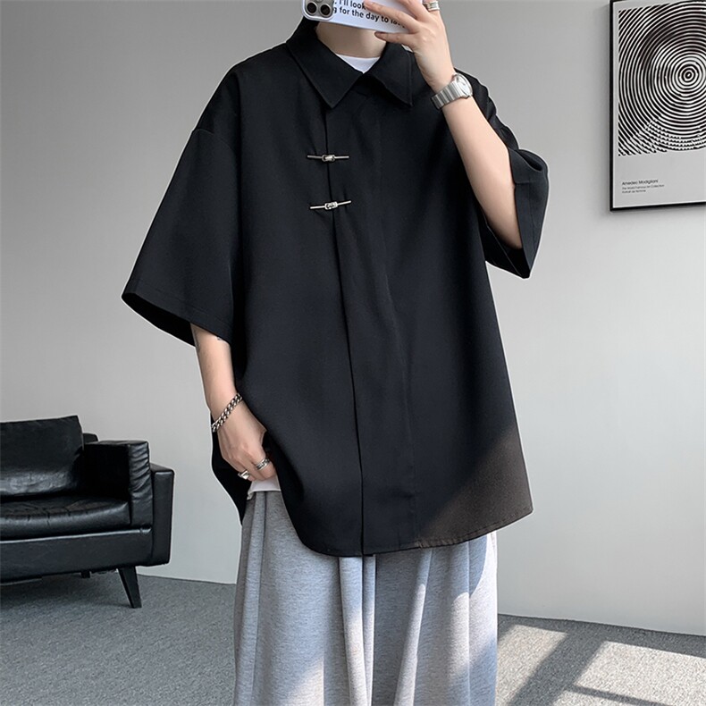 新中式风冰丝短袖衬衫M-8XL大码斜门襟飞机扣唐装衬衣DC5006P55图片