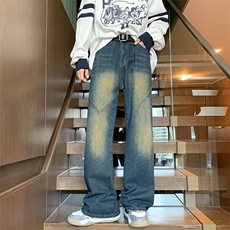 复古新款水洗男士秋季ins潮牌高街痞帅设计感宽松牛仔裤NZ114-P48，男装牛仔裤，星座1103-2