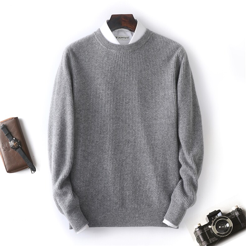 纯山羊毛衫男圆领套头春秋季新款宽松羊毛衫韩版潮流百搭针织衫男装，男装羊毛衫，枫宸羊绒