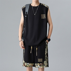 夏季套装男刺绣小熊背心休闲运动套装短裤两件套A266-TZ2208-P46，男装牛仔裤，电商A266