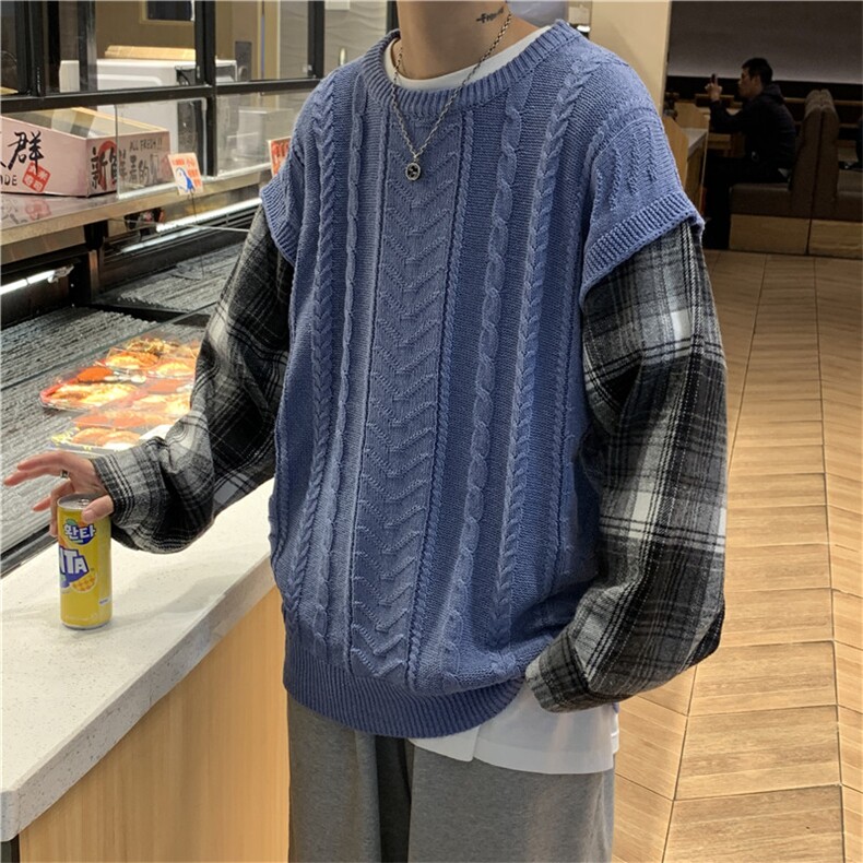 毛衣男韩版潮流宽松圆领拼接毛衣Y1811P46,男装针织衫/毛衣,星座1116-2