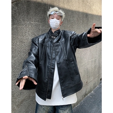 复古PU皮立领机车皮衣男宽松垫肩美式复古夹克外套潮JK8552-P85，男装夹克，星座1001-1