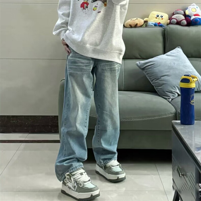 现货高品质美式闪电纹水洗宽松微喇叭牛仔裤GK80-特P45-限价78，男装牛仔裤，星座310A-1