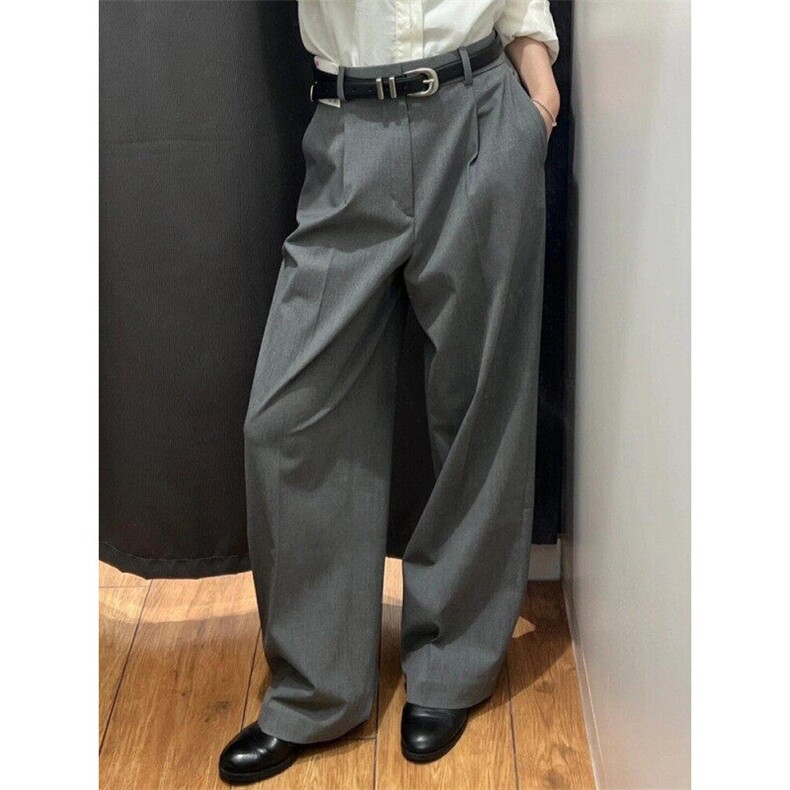 老钱风灰色西装裤子夏季2025年薄款极简高腰阔腿裤K06001P50,男装西裤,星座1004（原星座815-3）