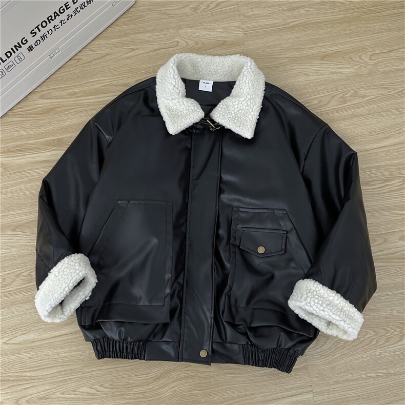 夹棉加厚皮衣外套男女痞帅情侣羊羔毛拼接皮棉服2175P80，男装皮衣，星座410-2