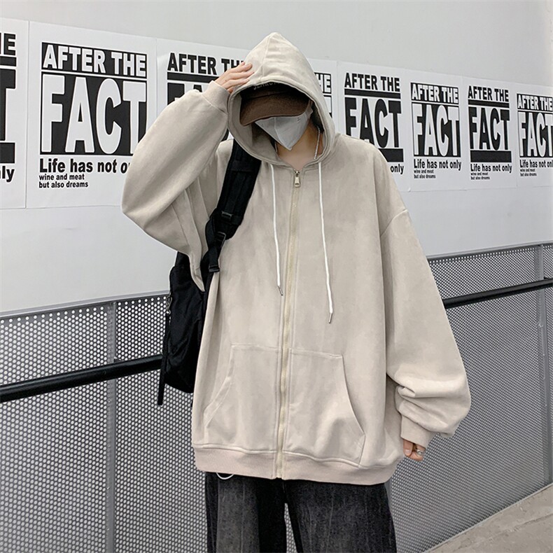 2023春季新款重磅大码麂皮绒连帽开衫夹克XZ301D-4-BK40-P65,男装夹克,电商B251A(原星座301D-4)