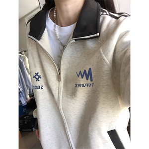 抖音得物美式高街重磅结构设计拼接织带立领印花卫衣外套 ACM4204图片