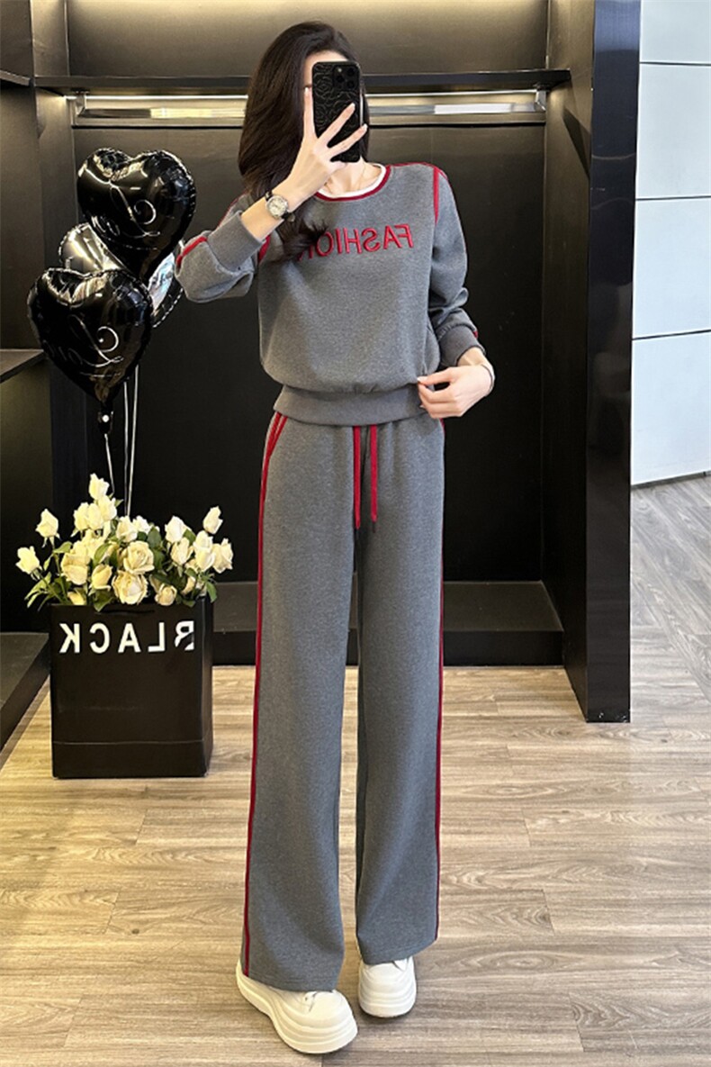 女春秋新款宽松减龄卫衣阔腿裤两件套,女装套装/套裙,江南
