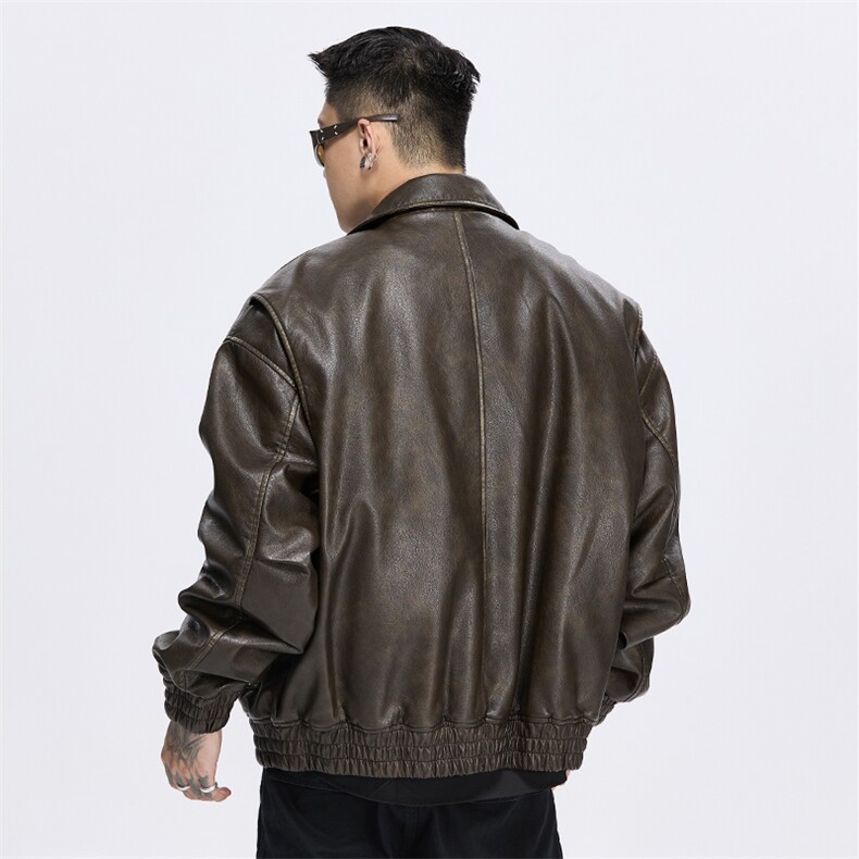 美式复古机车风pu皮衣冬季潮牌加棉外套A436-985-P150198,男装皮衣,电商A436