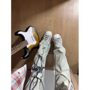【网图现货】美式高街黄泥色牛仔裤直筒火焰残影裤子CCNZ05-特P58图片