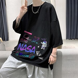 Q11186-P30NASA联名同款春夏季七分袖t恤大码五分袖男短袖中袖图片