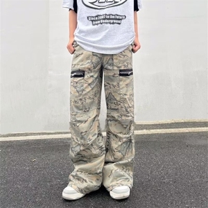 口袋拉链设计工装迷彩裤潮流街头嘻哈宽松垂感阔腿裤AAM128 P62图片