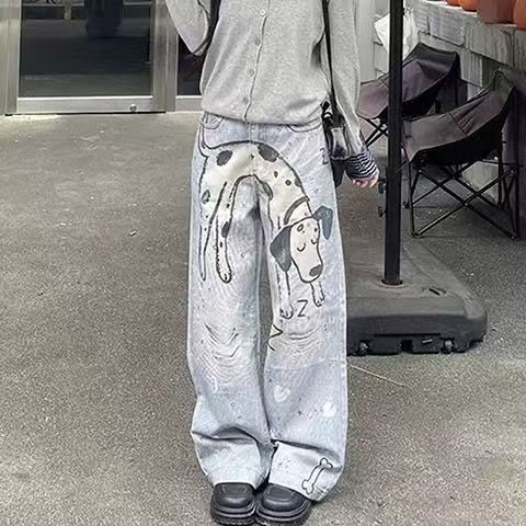 网红款美式高街斑点狗打印牛仔裤p50Y9191,男装牛仔裤,星座1112-1