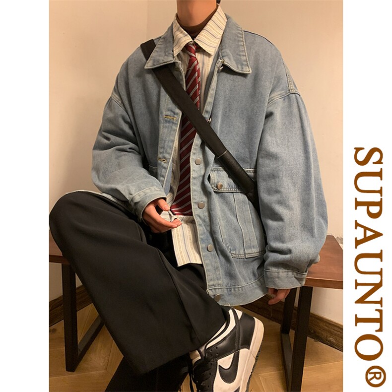 牛仔外套男韩版潮流高街帅2023春秋新款ins宽松百搭夹克W4626-P57，男装大码男装，星座412-3