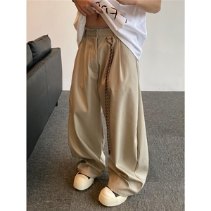 春夏美式复古通勤垂感直筒宽松潮牌阔腿休闲长裤XXK363,屁股大腿粗穿衣搭配夏季图片