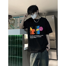 已做版权拼贴画设计感宽松落肩艺术风短袖纯棉高级感t恤T90-P28，男装T恤，星座205-5