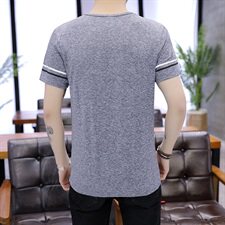 夏季冰丝短袖男横条卫衣男T恤男五分袖圆领套头印花男灰T9506，男装T恤，星座1207