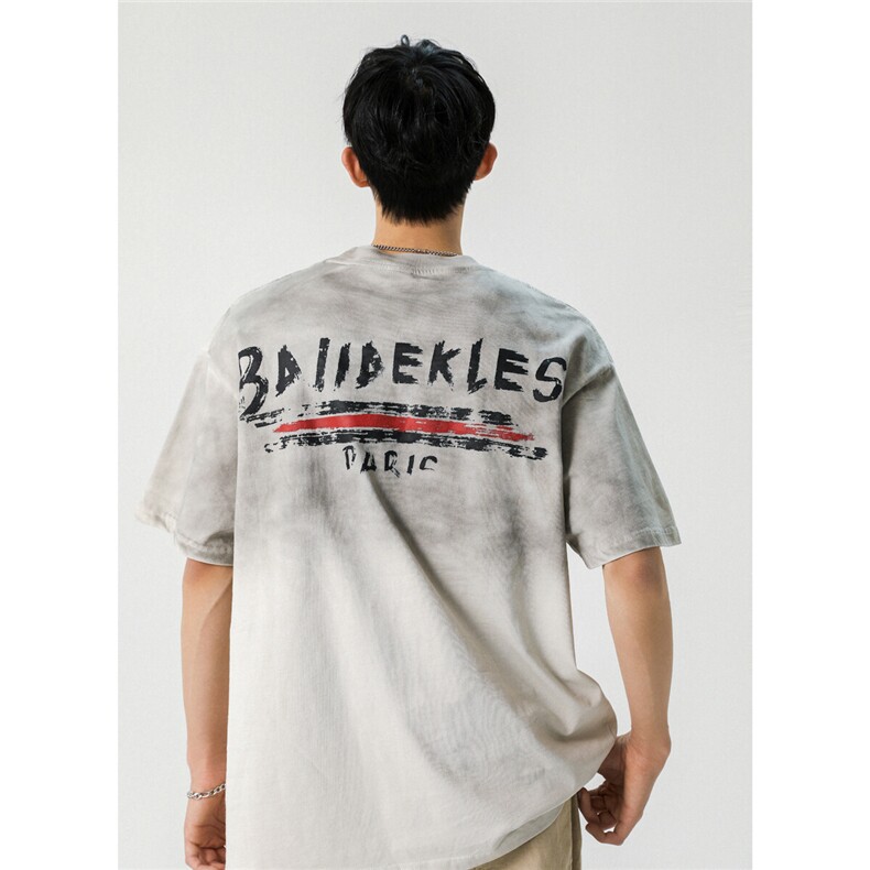 2025新款潮牌短袖宽松韩版字母印花扎染工艺T恤T9017/P5588,男装T恤,星座202