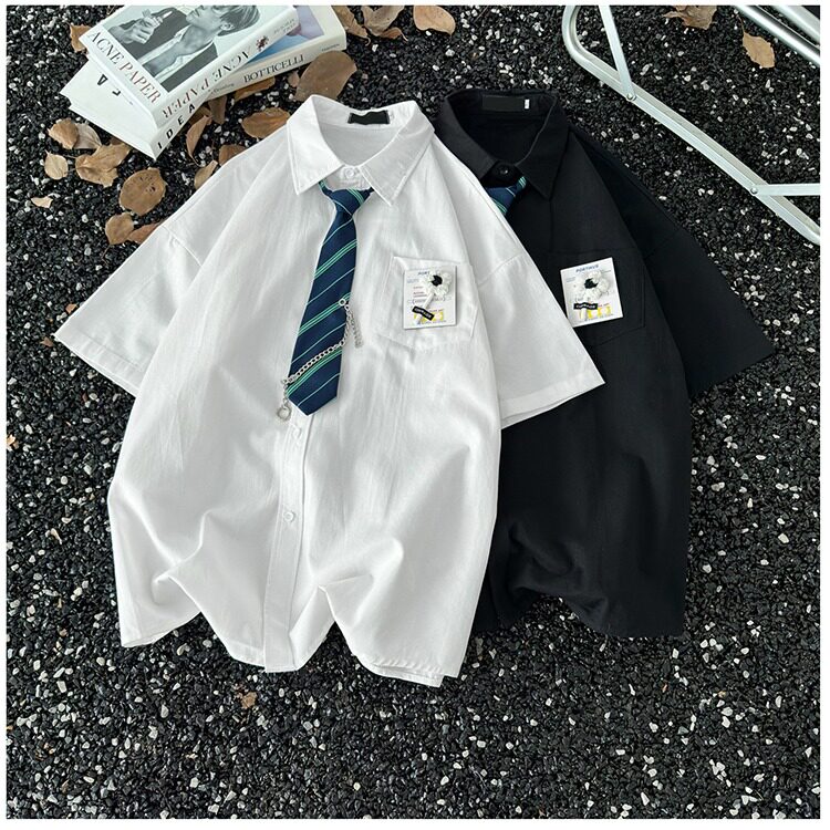 日系短袖情侣白衬衫夏季宽松学院风男JK衬衣1008-C800-p43送领带，男装T恤，星座1008-1