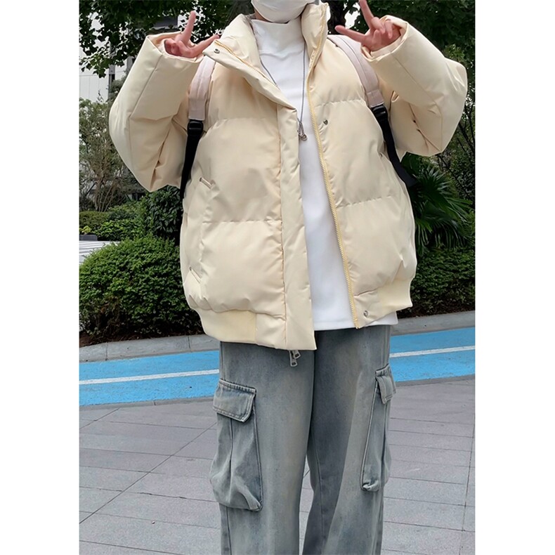 现货5W件冬季三防美式重磅硬挺boxy羽绒纯色立领棉衣外套加厚棉服,男装棉衣,电商A486-1