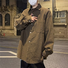 F121-P36春季日系复古条纹长袖衬衫男新款潮牌宽松休闲衬衣，男装衬衫，星座512-6