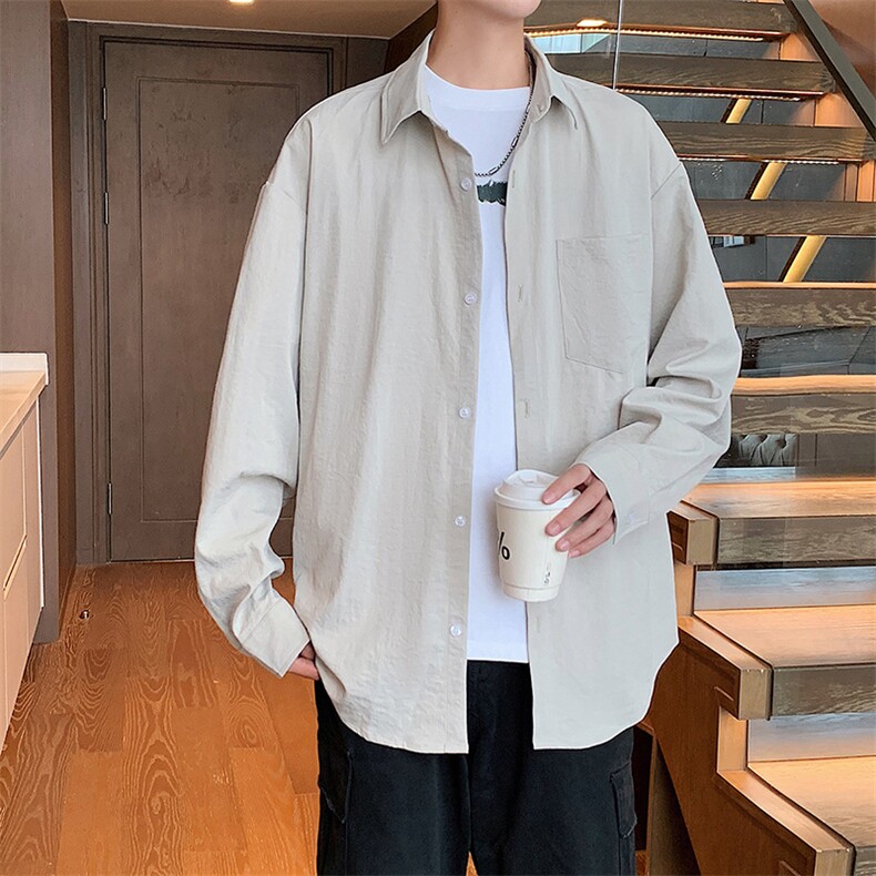 秋季纯色长袖衬衣男宽松落肩质感衬衫外套DSA157B-CS4222-特P40,男装衬衫,电商A157B