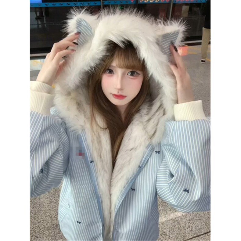 1506-1/W36231/P99韩系双面穿外套猫耳朵设计连帽棉服,男装棉衣,星座1506-1