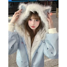 1506-1/W36231/P99韩系双面穿外套猫耳朵设计连帽棉服，男装棉衣，星座1506-1