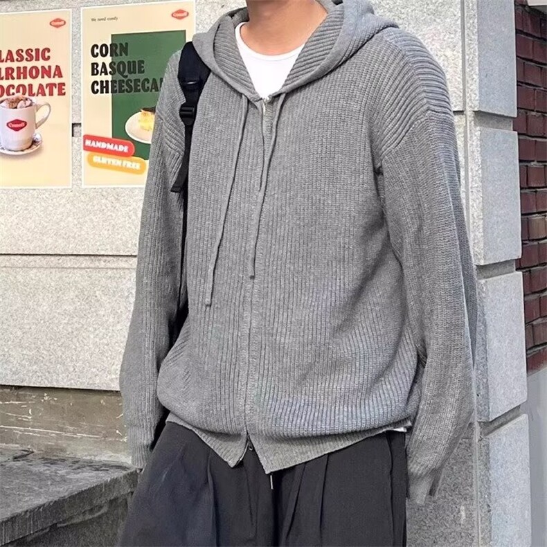 双拉链连帽针织毛衣外套男冬韩版潮慵懒风百搭情侣上衣MZ903-P57,男装针织衫/毛衣,星座412-3