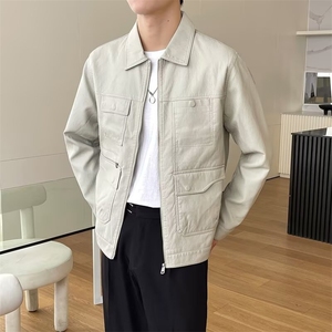 港风秋款男夹克衫工装大口袋拉链开衫皮外套jk0025 P75图片