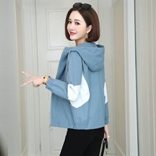 短外套女2021春秋装新款女装时尚休闲连帽春秋女士风衣外套，女装短外套，依恋蒂丝