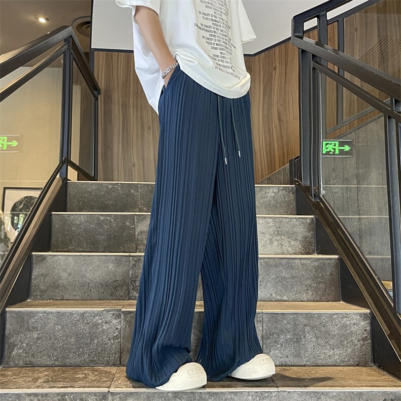夏季新款冰丝垂感宽松直筒潮牌阔腿休闲拖地裤,男装休闲裤,星座410-7