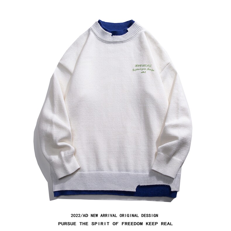 白底22秋冬新款设计感潮流假两件圆领套头毛衣M223P65控88，男装针织衫/毛衣，电商A247-1