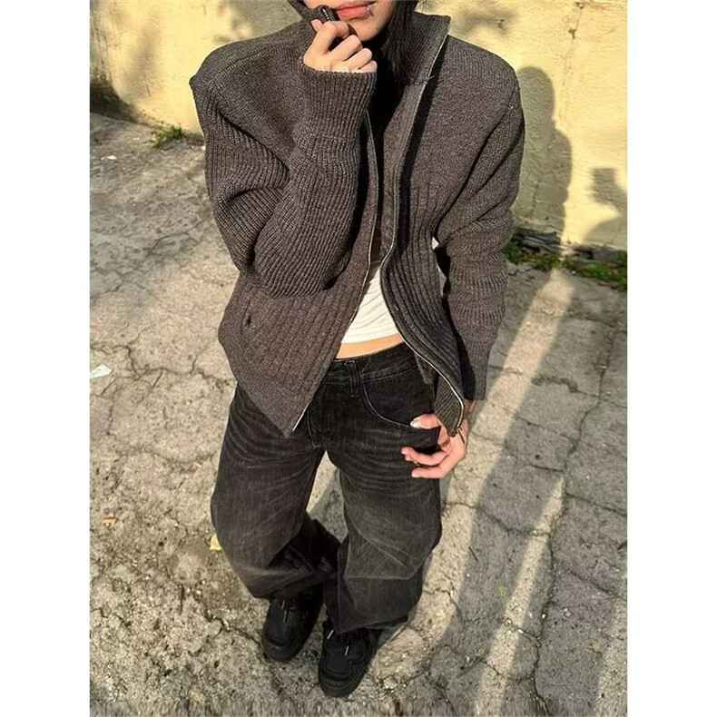 M61-P60新款文艺简约ins原宿北极绒高领双拉链开衫毛衣百搭，男装针织衫/毛衣，电商B323A