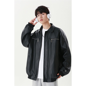 JK8001 P100 控138 秋季男士皮衣夹克外套翻领潮牌休闲图片