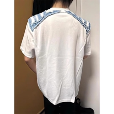 新款时尚慵懒原宿潮流毛边牛仔拼接垫肩t恤男夏季GTX84，男装T恤，星座208-5
