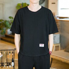 夏季新款风咖啡厅潮流休闲纯色亚麻短袖T恤丫M08一P25，男装T恤，星座1109-2