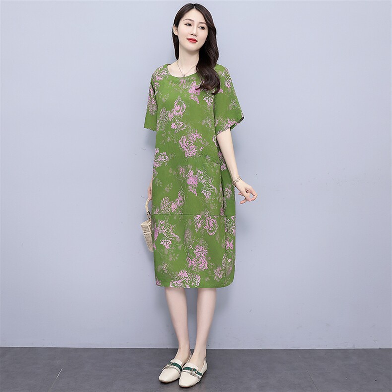 夏季新款大码女装胖mm宽松显瘦遮肚碎花连衣裙中长款妈妈裙子,女装连衣裙,妃曼