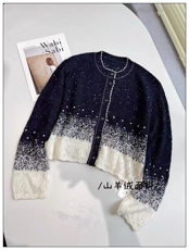 2025年秋季宽松型通勤单件长袖圆领星空细闪渐变镂空开衫,女装羊绒衫,朵沐纯羊绒, 2025年秋季宽松型通勤单件长袖圆领星空细闪渐变镂空开衫,女装羊绒衫,朵沐纯羊绒,