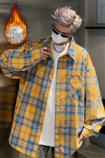 薄款改加绒特批P40无差价冬新加绒加厚贴标格子衬衫男C2501J加绒，男装衬衫，电商A001-1