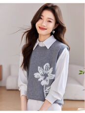 羊毛马甲女V领短款针织背心春秋薄款外穿宽松毛衣坎肩打底，女装马甲，羿纯羊绒