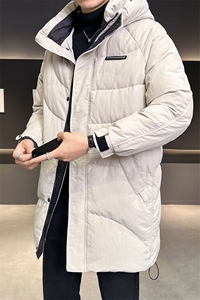 店主风中长款羽绒服男连帽白鸭绒外套纯色休闲 B317/9933/P265图片