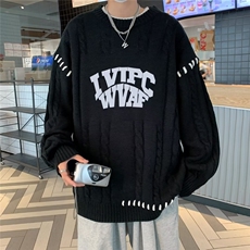 毛衣男日系潮牌潮流宽松高级感情侣刺绣圆领针织衫毛线衣，男装针织衫/毛衣，星座716-3